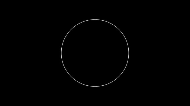 Digital glitch overlay video background with abstract futuristic circular border frame shape and geometric design in black background. Ideal for digital intros and outros