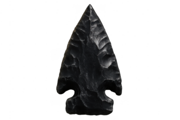 Black obsidian arrowhead, ancient prehistoric stone tool weapon
