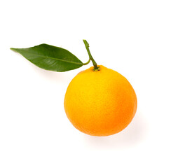 Fresh tangerine with leaves isolated on white, top view