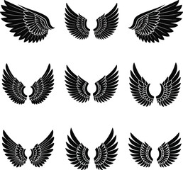 Obraz premium Vintage Heraldic Wing Set Vector Graphic Illustration Collection