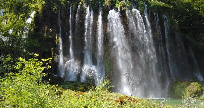 4K locked down stationary motion shot of Plitvice Lakes National Park which is one of the oldest and largest national parks in Croatia, UNESCO World Heritage listed, Lika-Senj County, Croatia, Europe