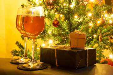 New Year theme with glasses and gifts