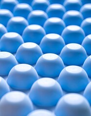 A grid of light blue, dome-shaped objects arranged in neat rows and columns, creating a repetitive pattern and abstract texture.