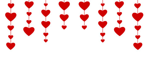 Banner with a garland of red hearts on a white background.