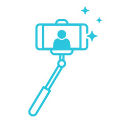 Extended selfie stick icon, Isolated on white background. Blue icon