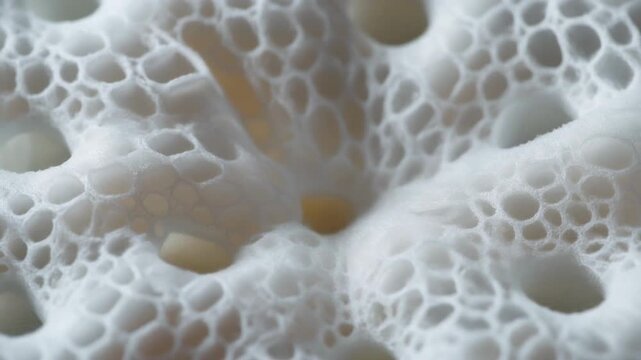 Close-up of textured white memory foam with a honeycomb-like structure