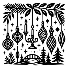 Ornamental Black And White Holiday Decoration Illustration