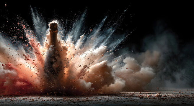 New year party concept with a exploding champagne bottle