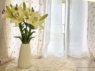 White Lilies in a Vase by the Window