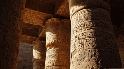 Ancient columns with hieroglyphs sunny day