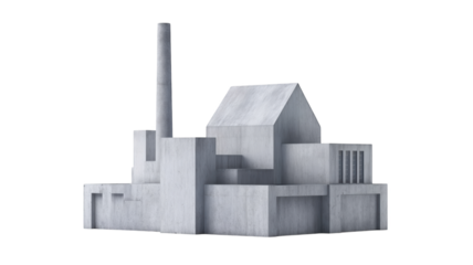 Modern concrete industrial factory building with smokestack isolated for manufacturing business.

