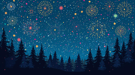 colorful illustration of the New Year, on a blue background of the night sky