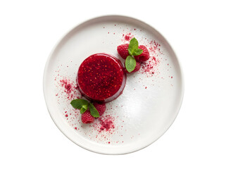 Delightful Dessert Presentation Featuring a Silky Raspberry Panna Cotta with Fresh Mint and Berries