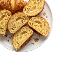 Delightful Freshly Baked Croissants: A Tempting Display of Flaky Pastry Treats on a White Plate