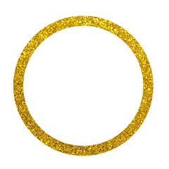 Circle glitter frame isolated on transparent. Golden sparkling round border