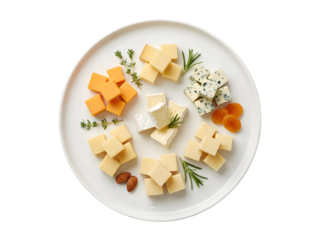 Assorted Cheese Platter Featuring Various Cheeses, Nuts, and Herbs Presented Aesthetically
