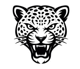 Aggressive Leopard Head &ndash; Black and White Animal Icon Logo
