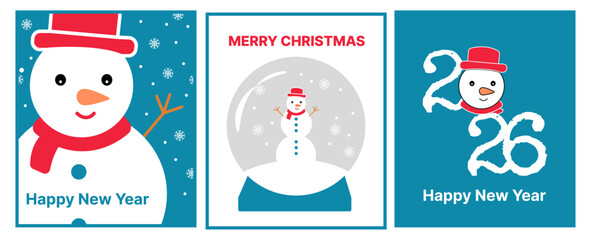 Christmas card set. Merry Christmas and Happy New Year greeting.