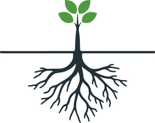 Stay Rooted Concept Art Featuring a Growing Green Plant with Deep Strong Roots
