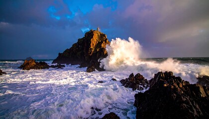 angry sea hitting the concrete wall