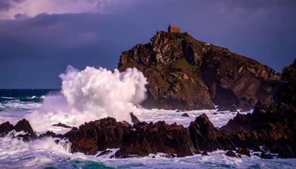 high waves attacking the shore line