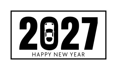 2027 with car Happy New Year logo trend Vector design