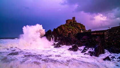 foaming waves under a dark sky