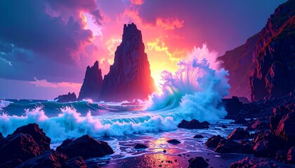 stormy ocean waves hitting the shore