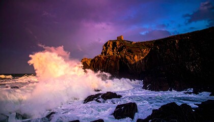 intense sea storm hitting the beach