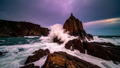 stormy ocean waves hitting the shore
