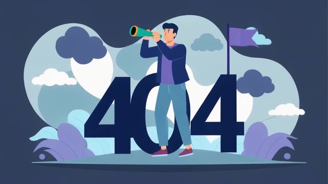 Vector illustration of man with telescope on 404 error page