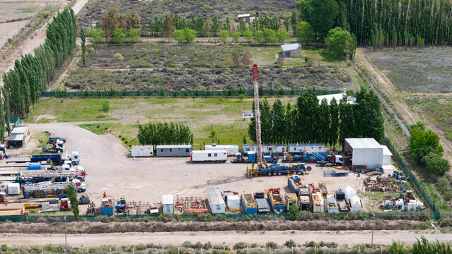 Catriel, Argentina, October 19, 2025: pulling equipment in oil field