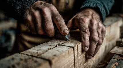 Carpenter hands carving wood