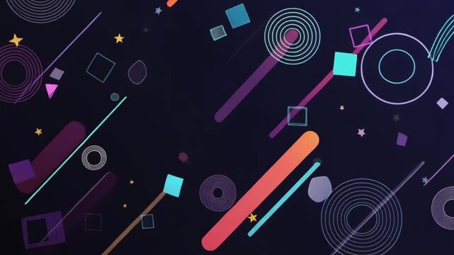 Abstract geometric shapes on dark background with colorful patterns