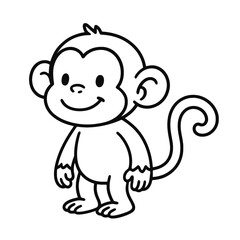 Fototapeta premium Cute cartoon monkey sitting and smiling with a bear toy