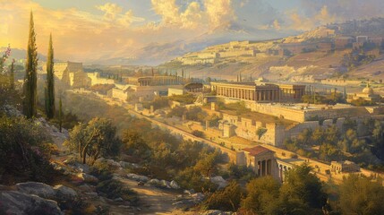 Troy Citadel Overlooking the Plains, Trojan Stronghold, Homeric Legend Artwork