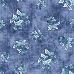 Seamless Blue Vintage Floral Fabric Pattern Background