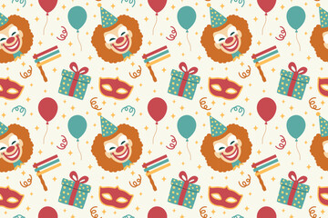 Happy Purim Jewish festival endless background. Carnival party vector seamless pattern 