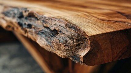 Obraz premium Close up of a rustic wooden table edge
