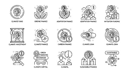 Climate funding icons illustrate sustainability initiatives or environment loans symbolize investment or green capital symbols demonstrate responsible finance