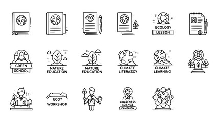 Earth learning concept shows climate topics in education scene outline style or ecology lessons showcase ecological environment themes in learning scene outline style