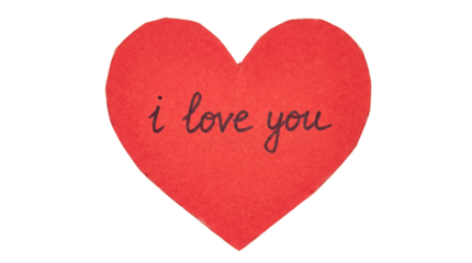Red paper heart with I love you text isolated on black background