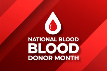 National blood donor month campaign poster featuring bold drop icon and diagonal red stripes