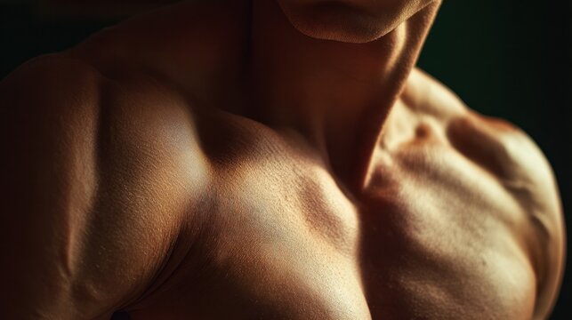Close up of muscular male torso toned physique