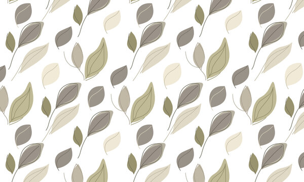 Seamless vector botanical pattern with minimalist leaves in neutral earthy tones. Clean flat design with simple organic shapes, perfect for textiles, wallpaper, packaging, branding and surface design.