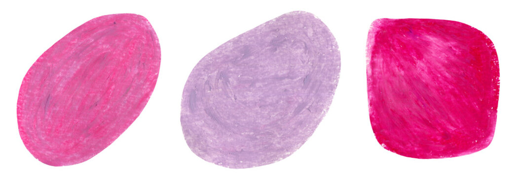 Fototapeta Abstract hand drawn lilac and magenta pink crayon oil pastel textured round blobs set. Abstract creative watercolor geometric brush stroke circle shapes for banner design, texture frame background