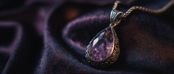 Elegant silver pendant necklace with purple gemstone