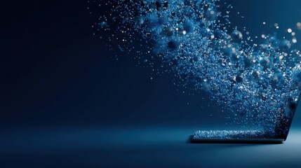 New Year Confetti Arc with Dark Laptop and Blue Gradient Progress Ring