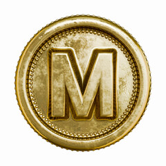 Fototapeta premium Golden aged coin Letter M 3D