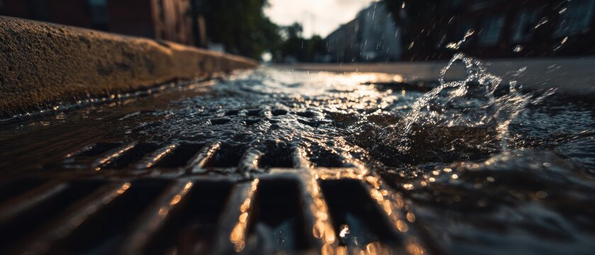 Water splashing in a drainage ditch